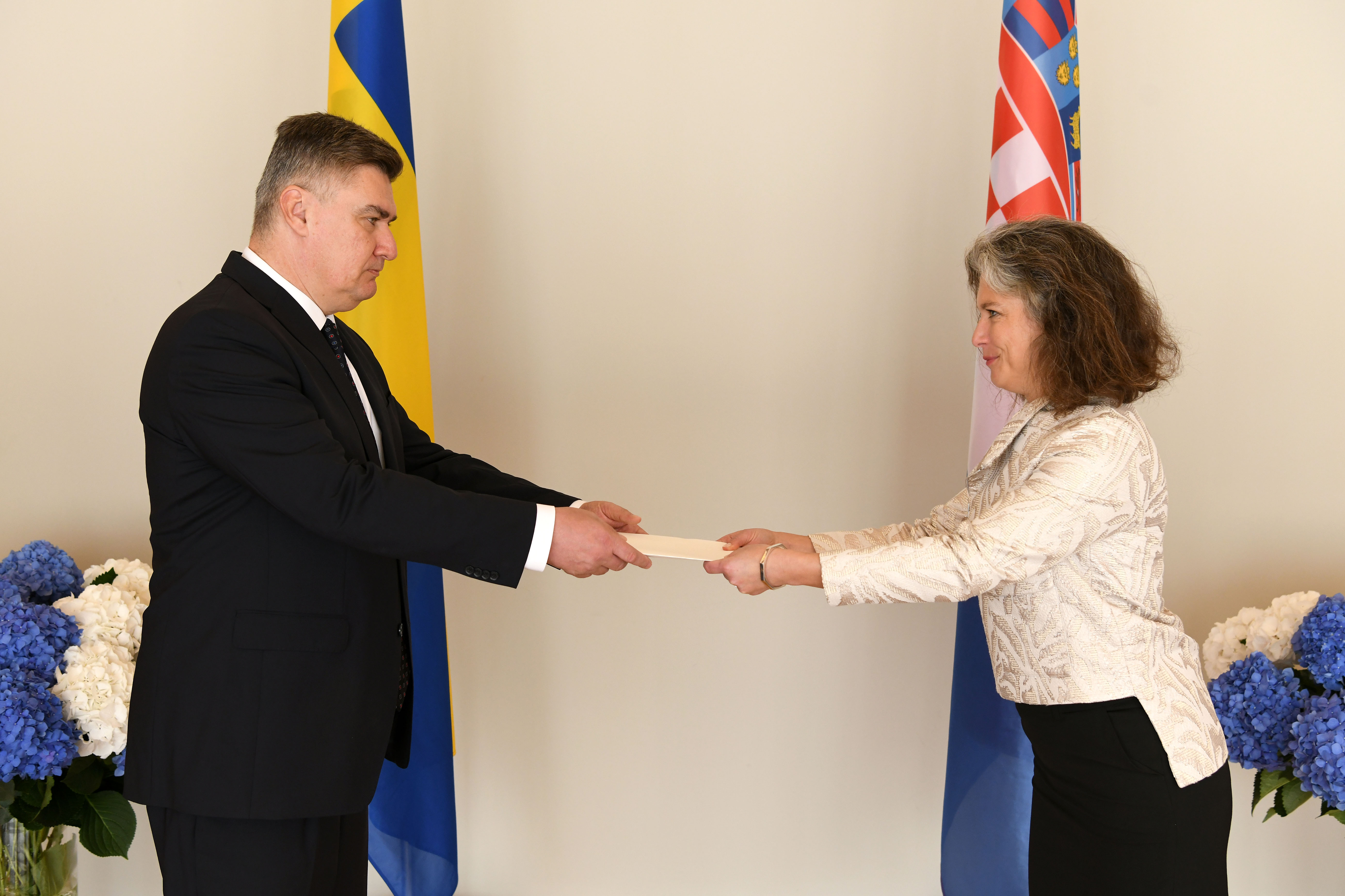 Ambassador Anna Boda presenting her credentials to the President of Croatia Zoran Milanović