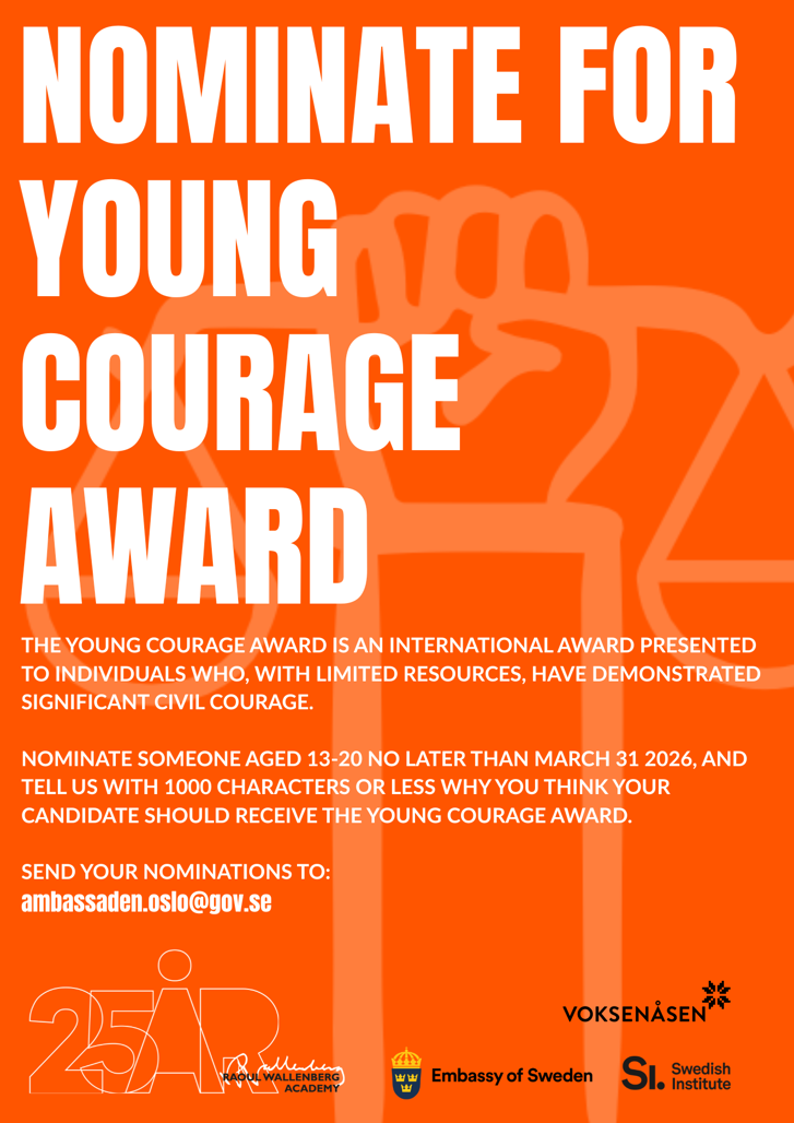 Poster promoting nomination for young courage award 2026
