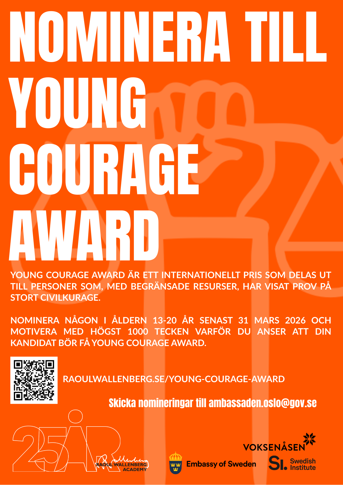 Affisch som marknadsför Young Courage Award