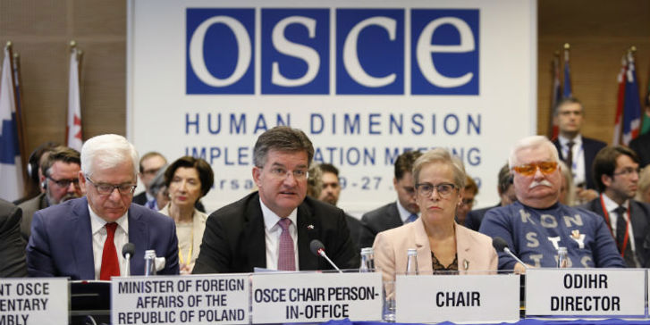 Miroslav Lajčák, Foreign Minister of Slovakia and OSCE Chairperson-in-Office, addressing participants in the opening of the 2019 Human Dimension Implementation Meeting. Warsaw, 16 September 2019. Photo: OSCE/Piotr Dziubak