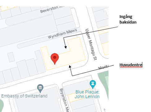 Map leading to embassy entrance.